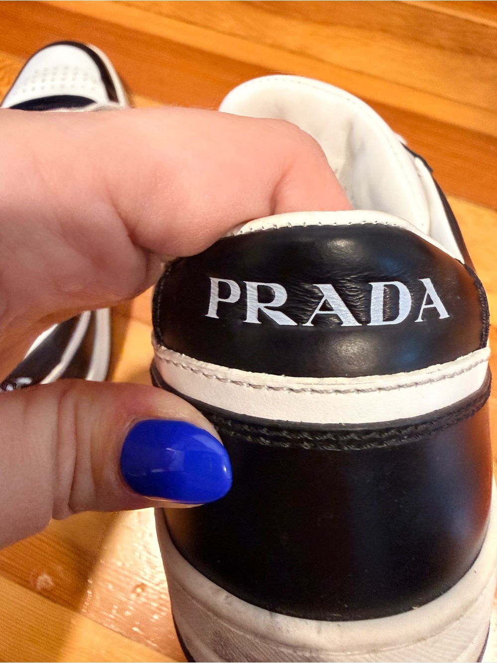 Prada White and Black Leather Low-Top Sneakers - Picture 4 of 9